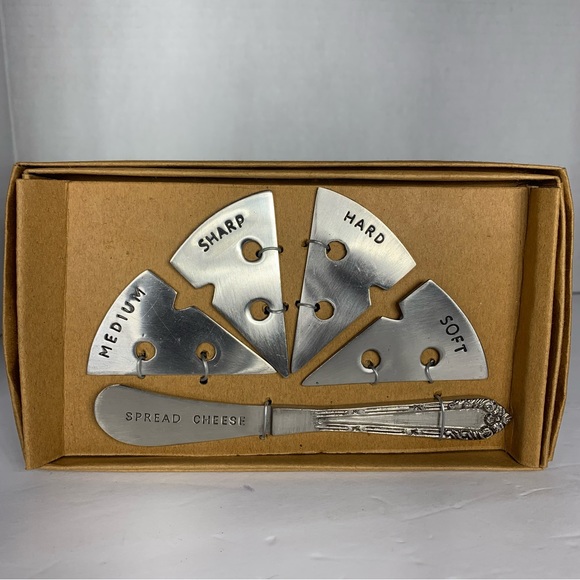 NIB Stainless Steel 5 Piece  Wedge Cheese Markers and Spreader Set - Picture 2 of 5